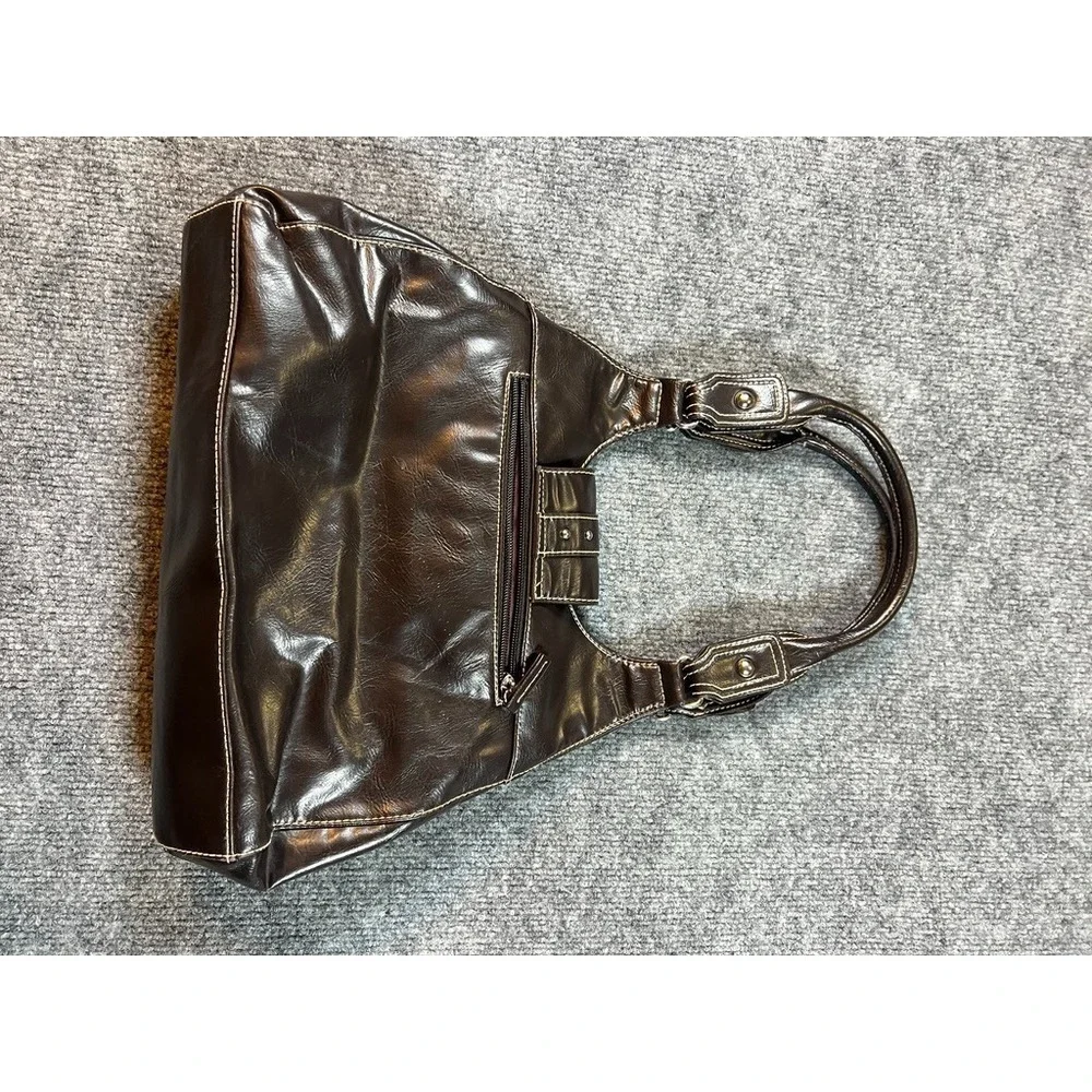 Faux‎ Leather Womens Classic Hobo Bag Dark Brown with Rivets